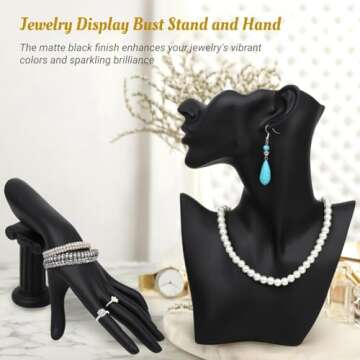 COSYOO Jewelry Mannequin Display Set, Black Resin Bust Holder, Jewelry Display Bust Stand and Hand, ...