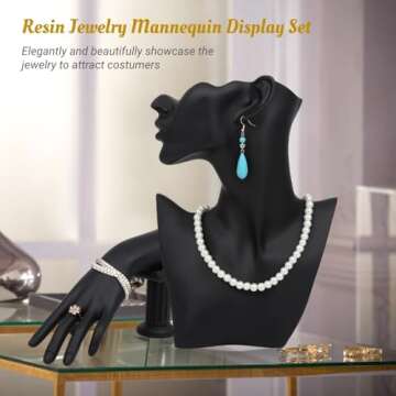 COSYOO Jewelry Mannequin Display Set, Black Resin Bust Holder, Jewelry Display Bust Stand and Hand, Necklace Earring Display Stand, Bracelet Ring Hand Organizer for Show, Selling