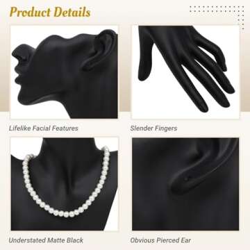 COSYOO Jewelry Mannequin Display Set, Black Resin Bust Holder, Jewelry Display Bust Stand and Hand, Necklace Earring Display Stand, Bracelet Ring Hand Organizer for Show, Selling