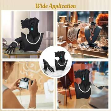 COSYOO Jewelry Mannequin Display Set, Black Resin Bust Holder, Jewelry Display Bust Stand and Hand, Necklace Earring Display Stand, Bracelet Ring Hand Organizer for Show, Selling