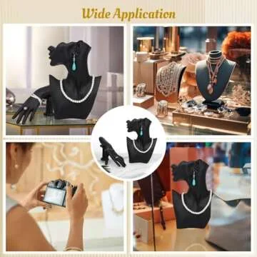 COSYOO Jewelry Mannequin Display Set, Black Resin Bust Holder, Jewelry Display Bust Stand and Hand, Necklace Earring Display Stand, Bracelet Ring Hand Organizer for Show, Selling