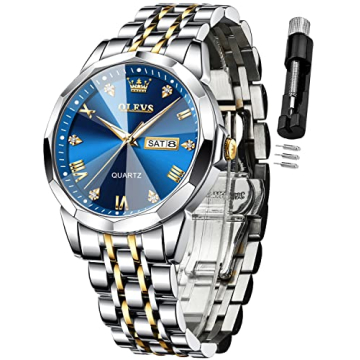 OLEVS Men's Diamond Business Dress Watch - Luxury Blue Quartz
