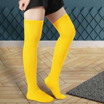 Stylish Thigh High Socks for Women and Girls - Yellow Knitted Leg Warmers