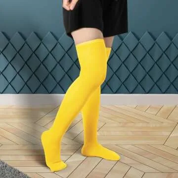 Stylish Thigh High Socks for Women and Girls - Yellow Knitted Leg Warmers