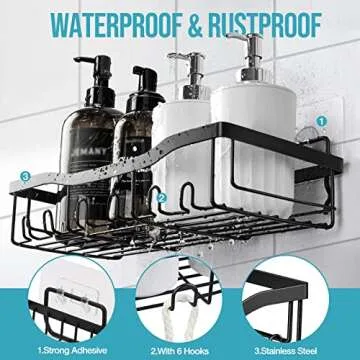 Gocvo Shower Caddy, 5 Pack Shower Shelves Bathroom Organizer No Drilling Adhesive Shower Wall Shelves Rustproof Stainless Steel Storage Shower Rack