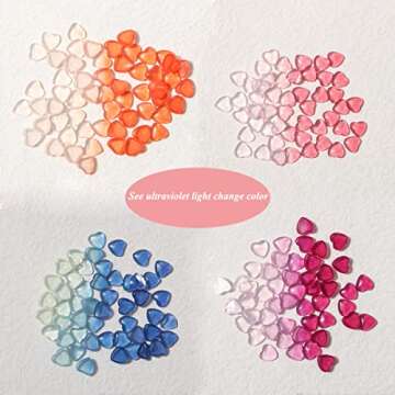 3D Heart Charms for Acrylic Nails - Change Color in Sunlight - Orange, Pink, Blue - Flat Back Design - DIY Nail Jewelry Decorations