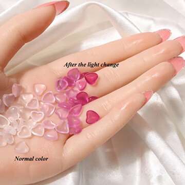 3D Heart Charms for Acrylic Nails - Change Color in Sunlight - Orange, Pink, Blue - Flat Back Design - DIY Nail Jewelry Decorations