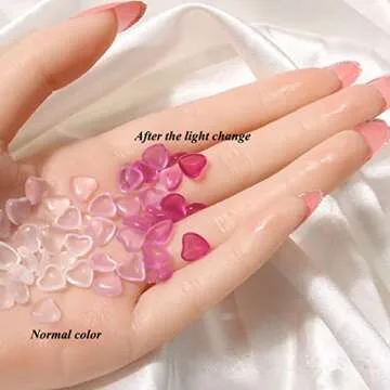 3D Heart Charms for Acrylic Nails - Change Color in Sunlight - Orange, Pink, Blue - Flat Back Design - DIY Nail Jewelry Decorations