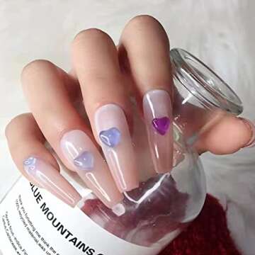 3D Heart Charms for Acrylic Nails - Change Color in Sunlight - Orange, Pink, Blue - Flat Back Design - DIY Nail Jewelry Decorations