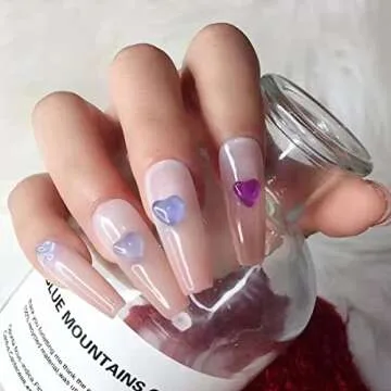 3D Heart Charms for Acrylic Nails - Change Color in Sunlight - Orange, Pink, Blue - Flat Back Design - DIY Nail Jewelry Decorations