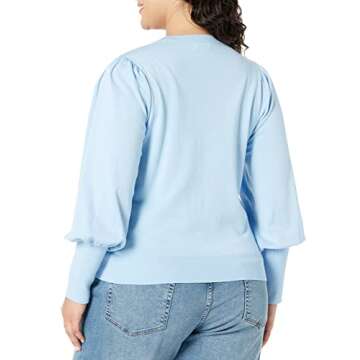 The Drop Women's Vivienne Padded Shoulder Balloon-Sleeve Crew-Neck Sweater