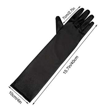 Lystaii Long Opera Party 20s Satin Gloves Stretchy Adult Size 15 Inches Elbow Length Black 1920s Cla...