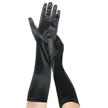 Lystaii Long Opera Party 20s Satin Gloves Stretchy Adult Size 15 Inches Elbow Length Black 1920s Classic Sun Protection Gloves Wedding Bride Etiquette Gloves for Women Girls Black