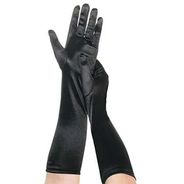 Lystaii Long Opera Party 20s Satin Gloves Stretchy Adult Size 15 Inches Elbow Length Black 1920s Classic Sun Protection Gloves Wedding Bride Etiquette Gloves for Women Girls Black