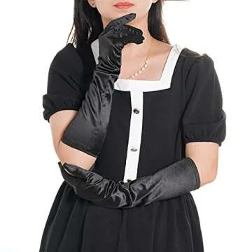 Lystaii Long Opera Party 20s Satin Gloves Stretchy Adult Size 15 Inches Elbow Length Black 1920s Classic Sun Protection Gloves Wedding Bride Etiquette Gloves for Women Girls Black