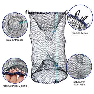 FREGITO Crab Trap, Collapsible Minnow Shrimp Lobster Crawfish Cast Net, Crab Snare Survival Equipment, 13in×23.6in