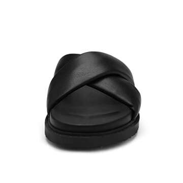 DREAM PAIRS Women's SDSS2224W Crisscross Open Toe Slide Sandals Flat Comfort Slip on Sandals Black Size 7