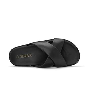 DREAM PAIRS Women's SDSS2224W Crisscross Open Toe Slide Sandals Flat Comfort Slip on Sandals Black Size 7