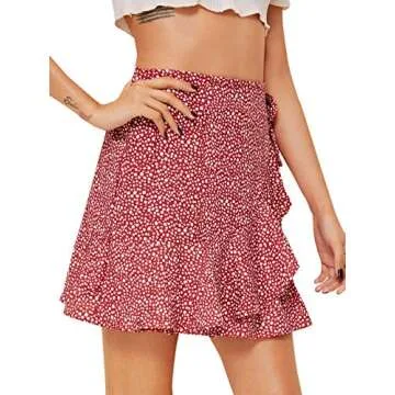 Trendy WDIRARA Polka Dots Knot Wrap Mini Skirt Red L