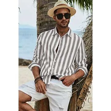 JMIERR Stylish Long Sleeve Cotton Linen Shirt for Men, XL