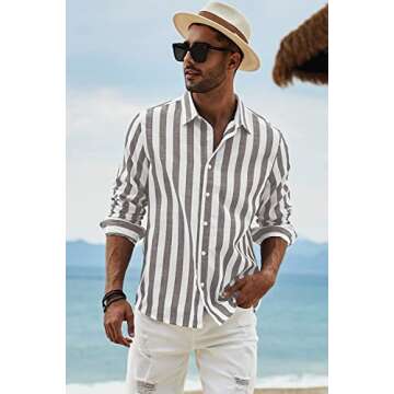 JMIERR Stylish Long Sleeve Cotton Linen Shirt for Men, XL