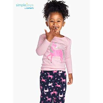 Simple Joys by Carter's Girls' 4-Piece Pajama Set (Cotton Top & Fleece Bottom), Mint Green Puppy/Nav...