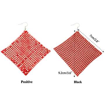 Suyi Trendy Women Earrings Metal Mesh Grid Sequins Tassel Long Drop Dangle Earrings (Red)