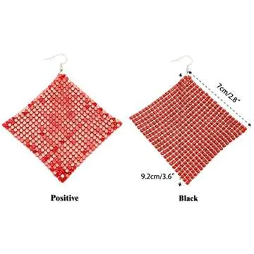 Suyi Trendy Women Earrings Metal Mesh Grid Sequins Tassel Long Drop Dangle Earrings (Red)