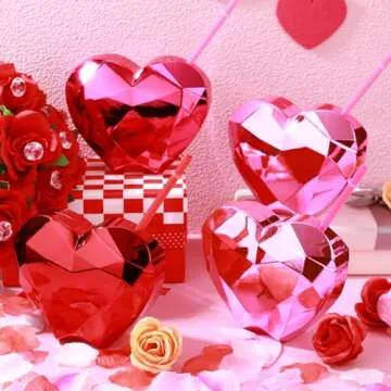Hsei 6 Pcs Heart Shaped Cup with Lid and Straw 20 oz Heart Tumbler Gifts Plastic Drink Cups Reusable for Kids Adults Birthday Cocktail Party Favor Supplies