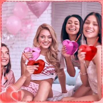 Hsei 6 Pcs Heart Shaped Cup with Lid and Straw 20 oz Heart Tumbler Gifts Plastic Drink Cups Reusable for Kids Adults Birthday Cocktail Party Favor Supplies