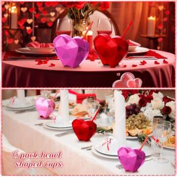 Hsei 6 Pcs Heart Shaped Cup with Lid and Straw 20 oz Heart Tumbler Gifts Plastic Drink Cups Reusable for Kids Adults Birthday Cocktail Party Favor Supplies