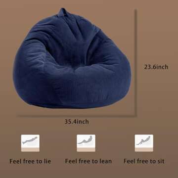 3FT Memory Foam Bean Bag Chairs for Teens or Adults with Filling Bean Bag Sofa with Handle Super Sof...
