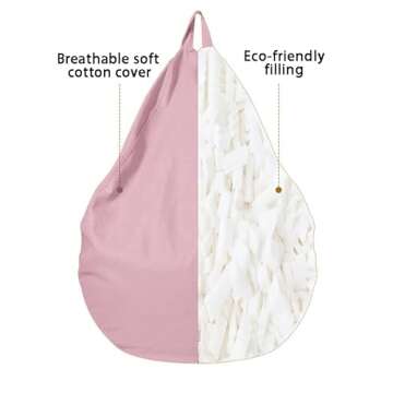 3FT Memory Foam Bean Bag Chairs for Teens or Adults with Filling Bean Bag Sofa with Handle Super Soft Washable Corduroy Fabric Lazy Sofa 3 Foot Beige