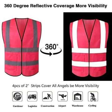 JSungo High Visibility Safety Vest 10 Pack ANSI Class 2 Security Vest with 2 Inch Reflective Silver Strip, Women Construction Vest for Night Running, Jogging, Cycling Walking (Pink)