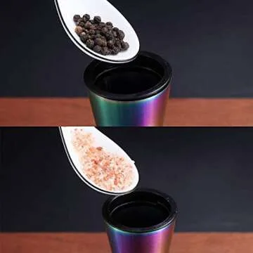 Rainbow Salt And Pepper Shakers, Kyraton Titanium Plating Stainless Steel Salt And Pepper Grinders Refillable Pepper Grinder, Pepper Mill, Salt Grinder, Salt Shaker, Salt Pepper Shaker Set of 2