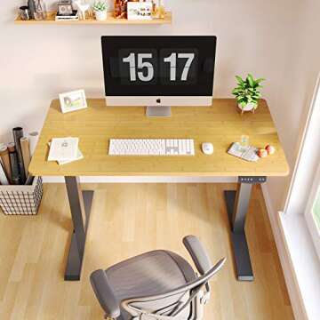 FEZIBO Electric Standing Desk, 40 x 24 Inches Height Adjustable Stand up Desk, Sit Stand Home Office Desk, Computer Desk, Bamboo