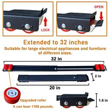 Appliance Rollers Heavy Duty,Max 32in,Second Generation Extendable Appliance Rollers Mobile Washing ...