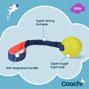 Coachi Tuggi Ball - Interactive Dog Toy for Tug of War & Play. Strong & Comfortable, Stretchy Bungee Handle, Reward Training, Interrupting Biting & Chewing. Ideal for Agility and Suitable for Puppies