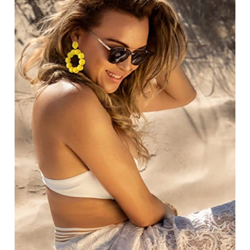 Statement Raffia Earrings for Women Boho Rattan Ball Hoop Dangle Earrings Handmade Bohemia Braid Straw Wicker Raffia Wrapped Drop Earrings Summer Beach Earrings Jewelry