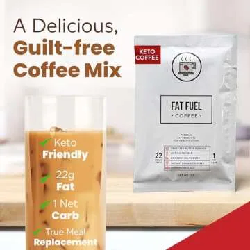 FAT FUEL Keto Coffee 22g Premium Fats - With Grass Fed Butter, MCT Oil, Coconut & Redmond Real Salt - Instant Organic Coffee, One Net Carb, A True Meal Replacement - 15 Servings