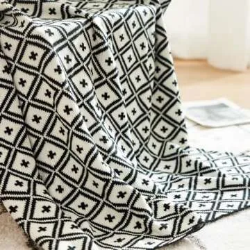 SNUGBLAKI Black and White Throw Blankets, Decorative Knitted Patterned Blanket with Tassel, Lightweight Soft Throw Blanket for Sofa Couch Bed and Living Room, Boho Home Decor All Season, 50x70 inch