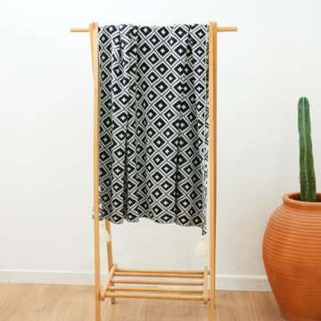 SNUGBLAKI Black and White Throw Blankets, Decorative Knitted Patterned Blanket with Tassel, Lightweight Soft Throw Blanket for Sofa Couch Bed and Living Room, Boho Home Decor All Season, 50x70 inch