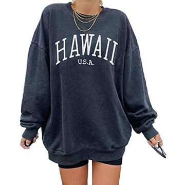 Women's Oversized Sweatshirt HAWAII USA Crewneck Long Sleeve Casual Loose Pullover Tops