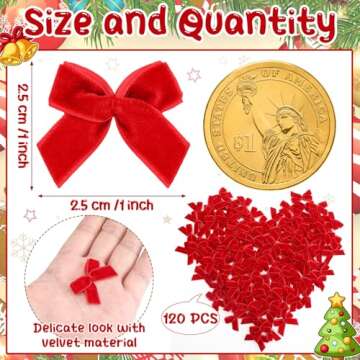 Waydress 120 Pcs 1 Inch Tiny Mini Christmas Velvet Bows for Crafts Xmas Twist Tie Bows Small Ribbon ...