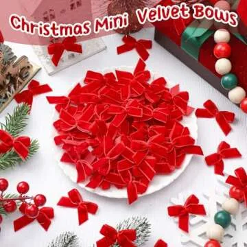 Waydress 120 Pcs Mini Christmas Velvet Bows for Crafts