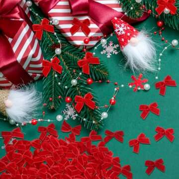 Waydress 120 Pcs Mini Christmas Velvet Bows for Crafts