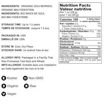 Food to Live Organic Goji Berry Powder, 1 Pound Non-GMO, Kosher, Vegan, Bulk, Contains Maltodextrin