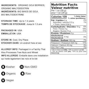 Food to Live Organic Goji Berry Powder, 1 Pound Non-GMO, Kosher, Vegan, Bulk, Contains Maltodextrin