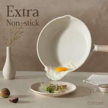 CAROTE 17 Pcs Pot and Pan Set, Non-Stick Kitchen Cookware Set, Easy to Clean Kitchen Pot and Pan, Pot and Pan Set for Cooking, Cream