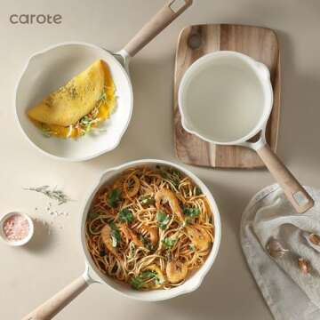 CAROTE 17 Pcs Pot and Pan Set, Non-Stick Kitchen Cookware Set, Easy to Clean Kitchen Pot and Pan, Pot and Pan Set for Cooking, Cream